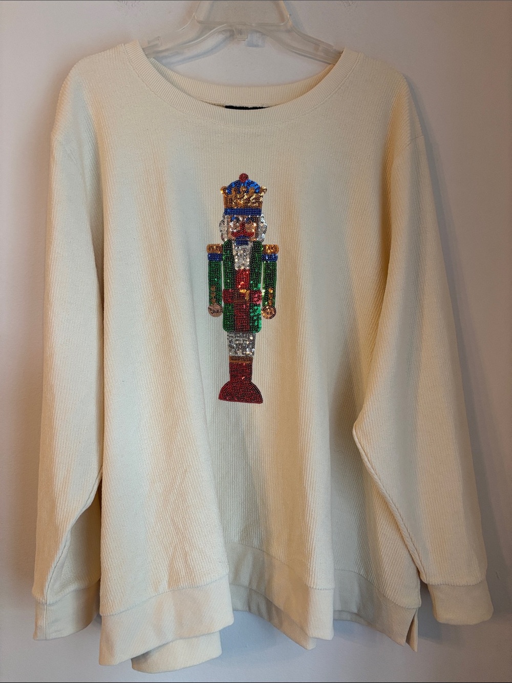 Torrid Women’s holiday Cream ribbed sweatshirt Sequin Nutcracker festive 22/24